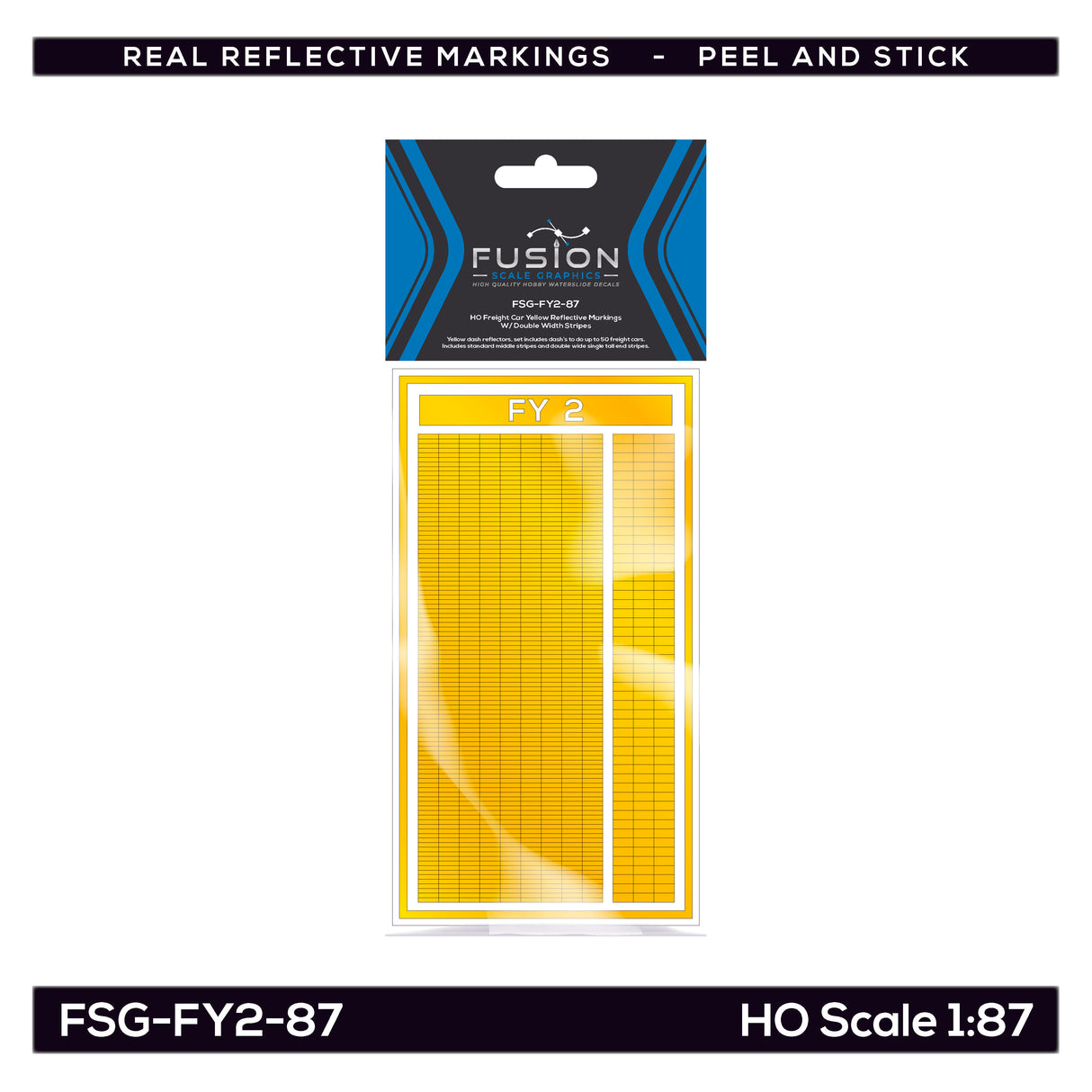 HO Scale Railroad Freight Car Yellow Reflective Markings Set W/ Double Width Stripes | Fusion Scale Graphics