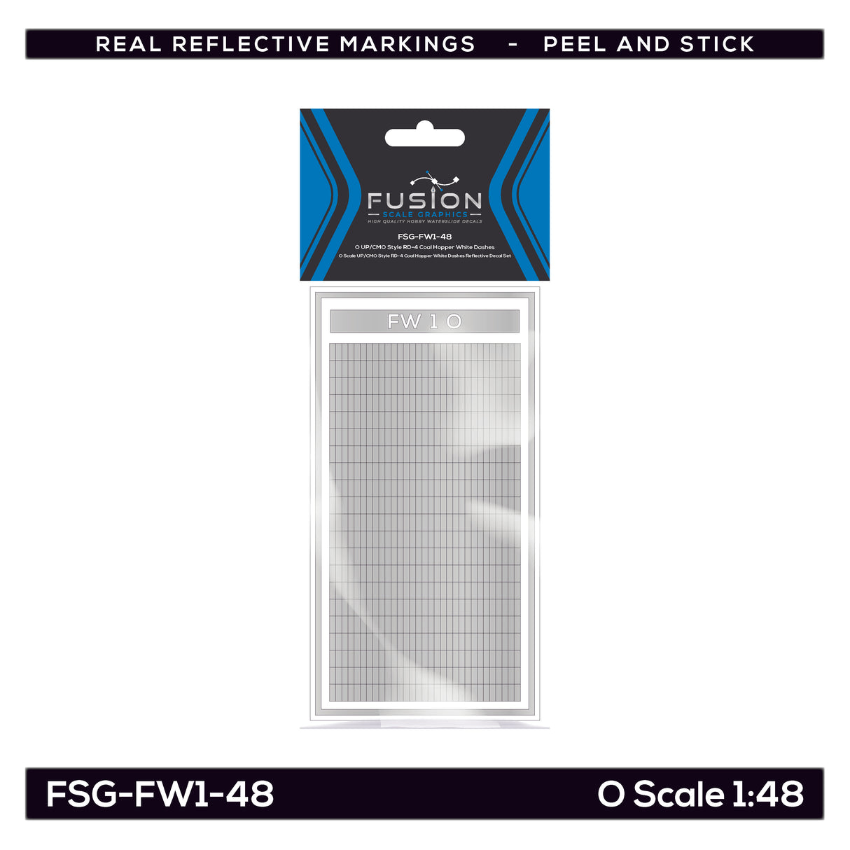 O Scale UP/CMO Style RD-4 Coal Hopper White Dashes Reflective Decal Set | Fusion Scale Graphics