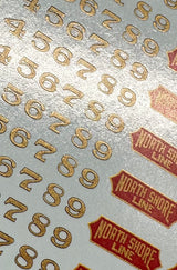 Metallic Gold HO Scale North Shore Line Gold Car Numbers Decal Set