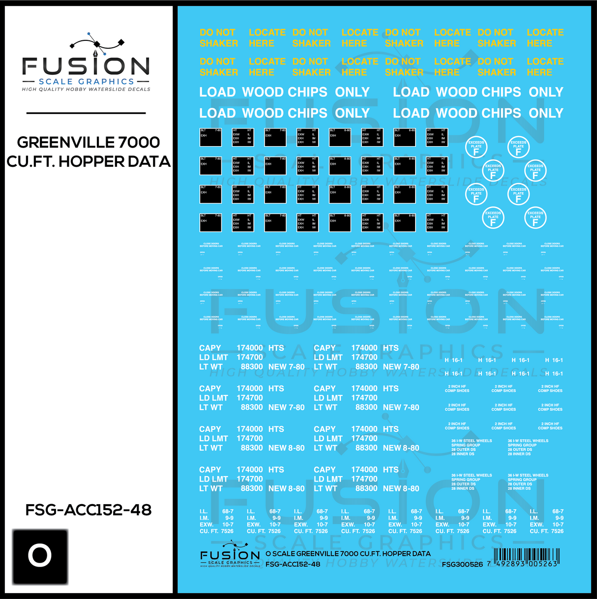 O Scale Greenville 7000 Cu. Ft. Woodchip Hopper Data Decal Set