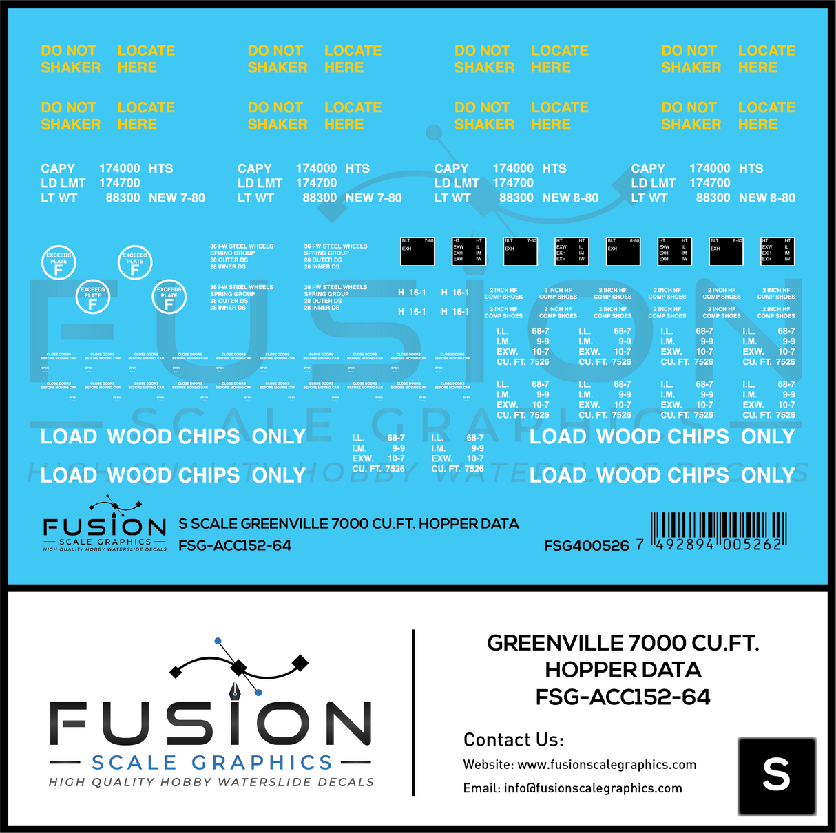 S Scale Greenville 7000 Cu. Ft. Woodchip Hopper Data Decal Set
