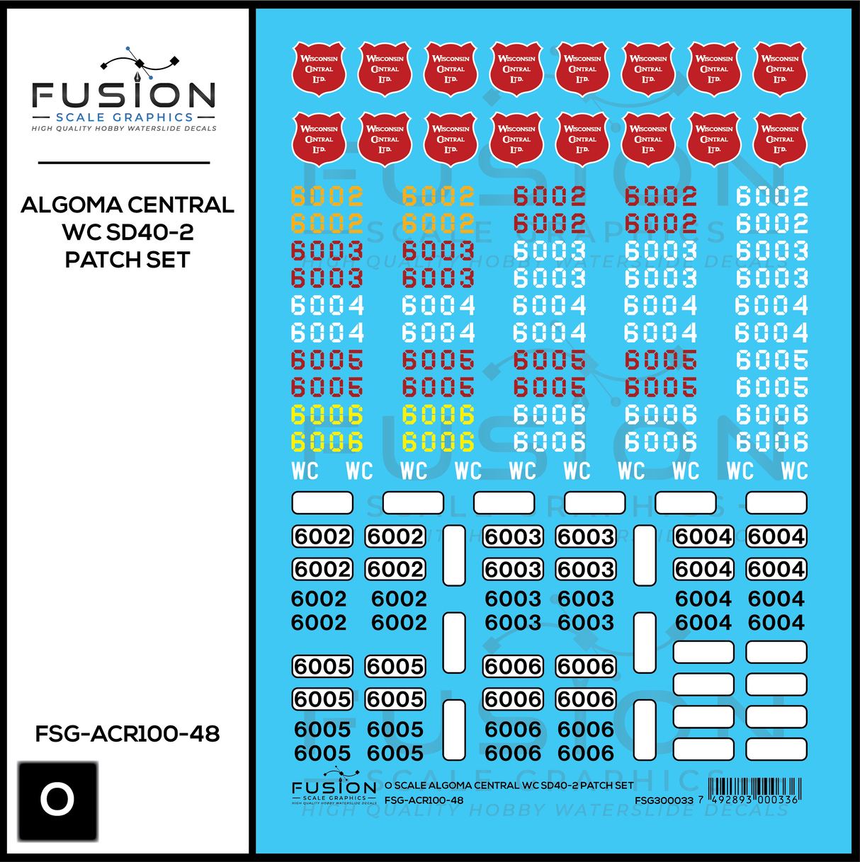 O Scale Wisconsin Central WC ex Algoma Central EMD SD40-2 Locomotive Stencil Patch Decal Set