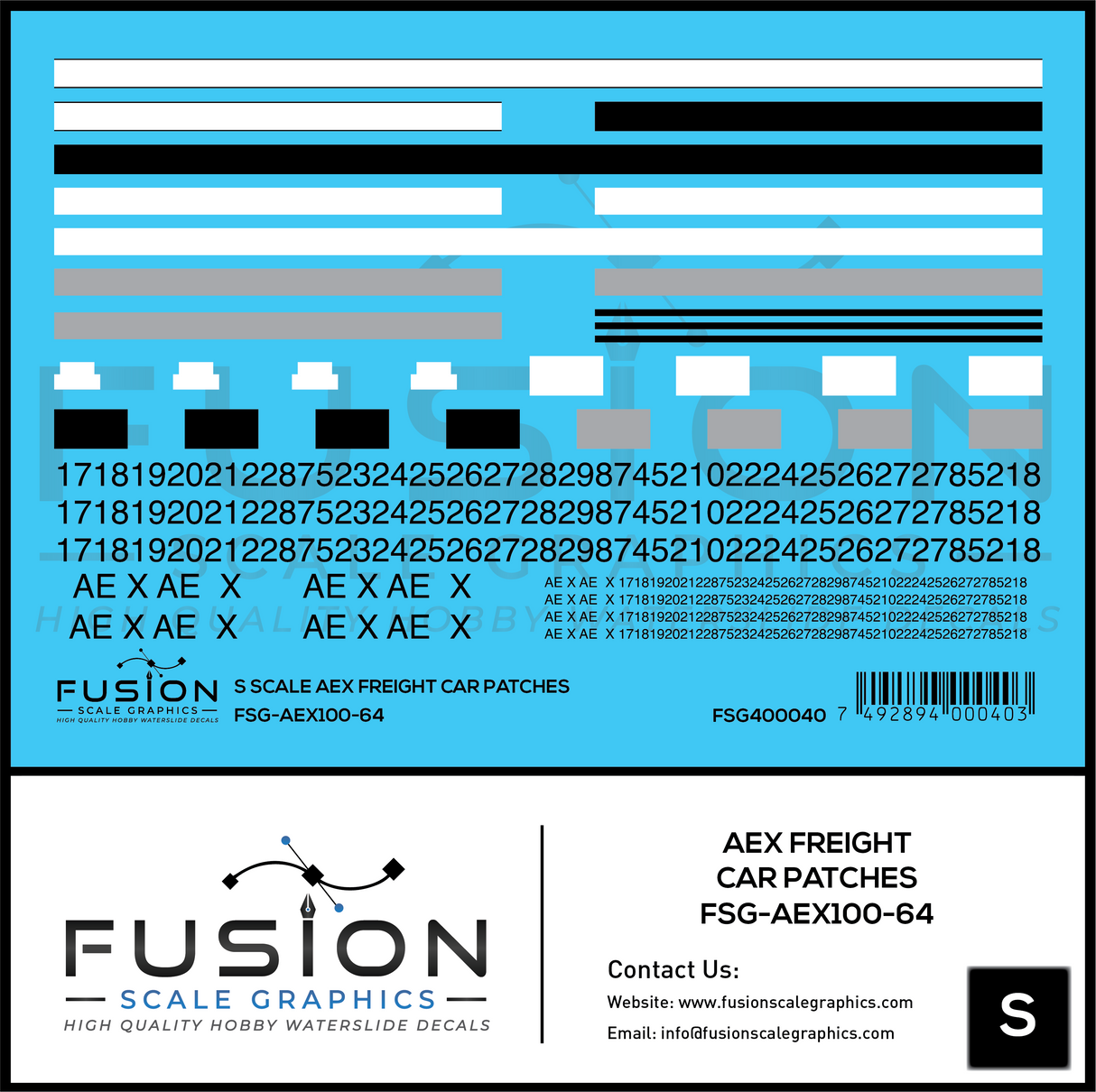 S Scale AEX Freight Car Patches Decal Set