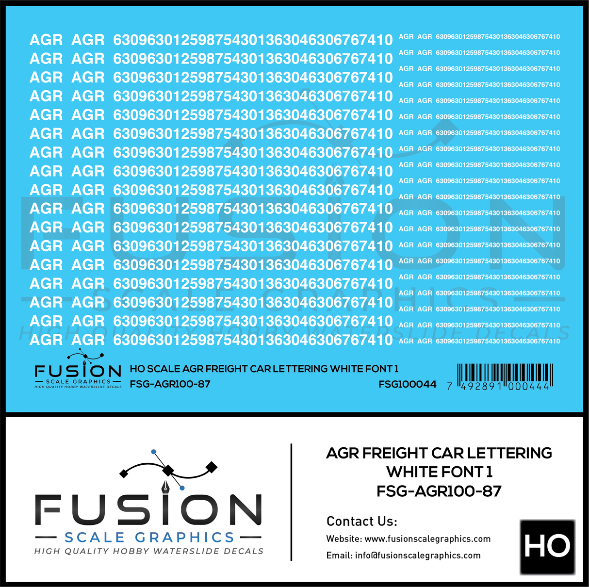 HO Scale AGR White Freight Car Lettering Decal Set Font 1