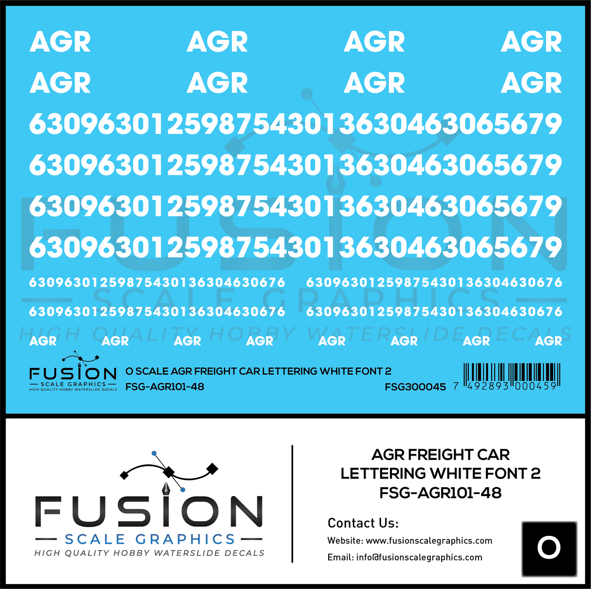O Scale AGR Freight Car Lettering White Font 2 Decal Set