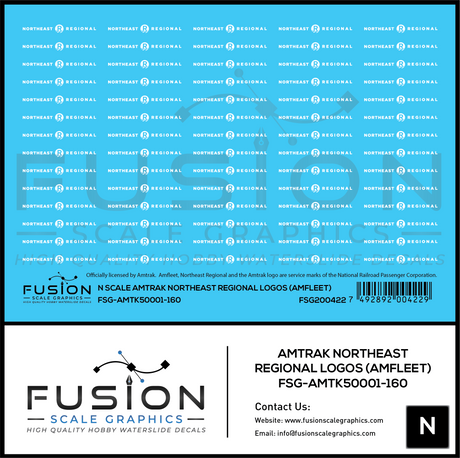 N Scale Amtrak Northeast Regional Amfleet Logos Decal Set | Fusion Scale Graphics