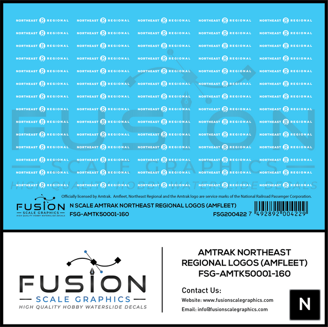 N Scale Amtrak Northeast Regional Amfleet Logos Decal Set | Fusion Scale Graphics