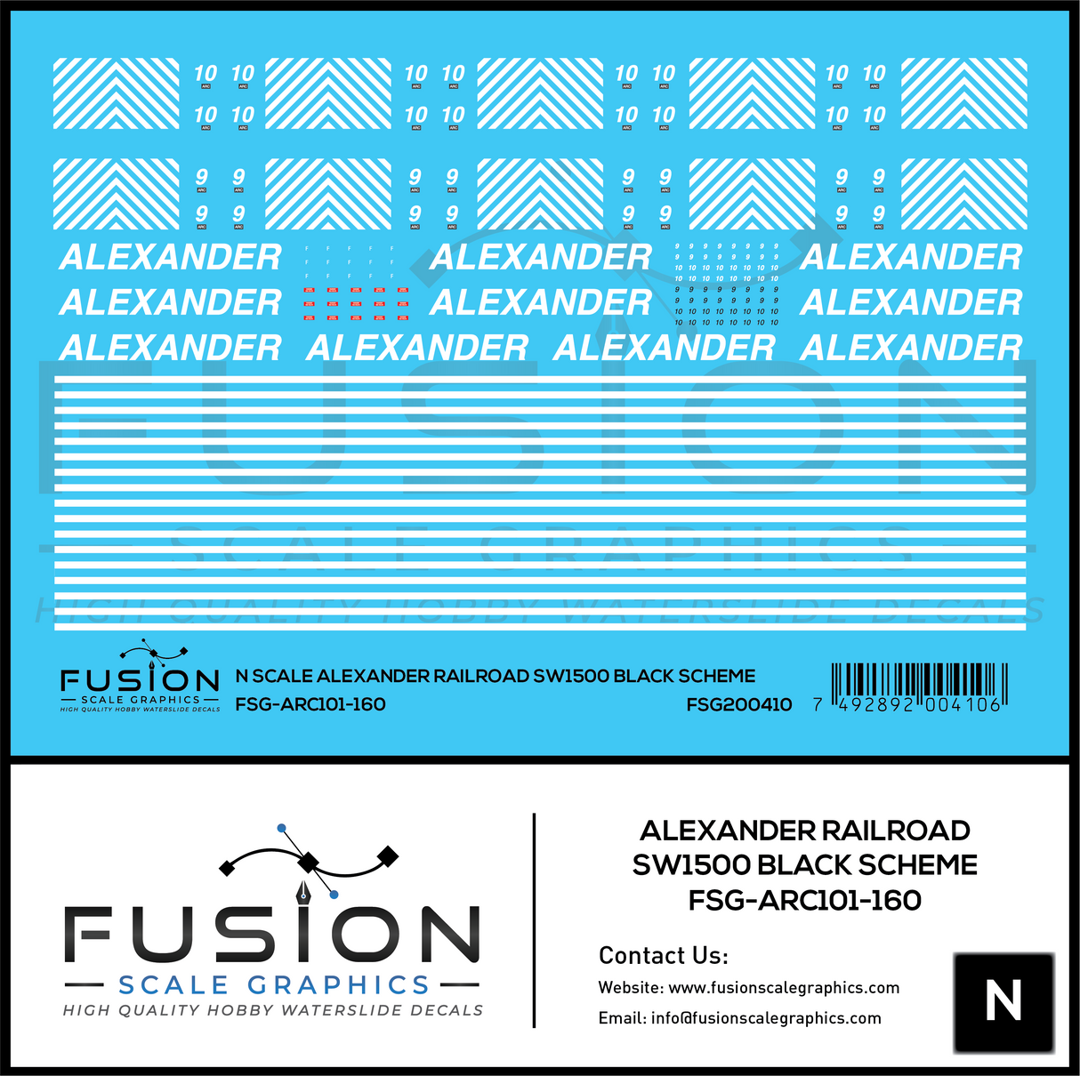 N Scale Alexander Railroad SW1500 Black Scheme Locomotive Decal Set