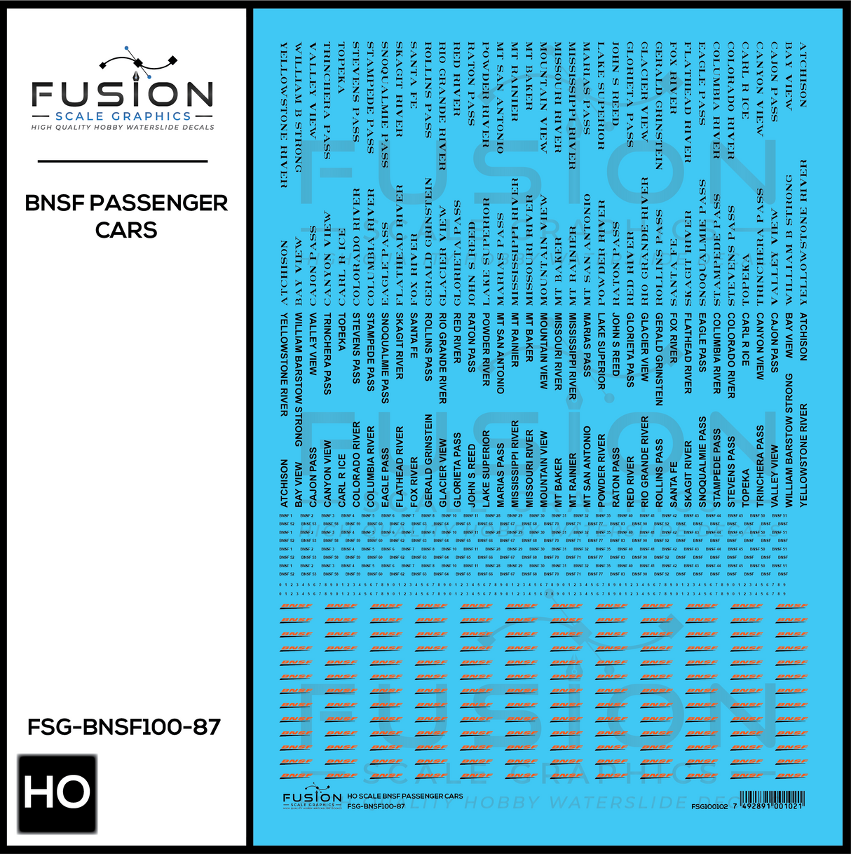 HO Scale BNSF Railway Passenger Car Decal Set