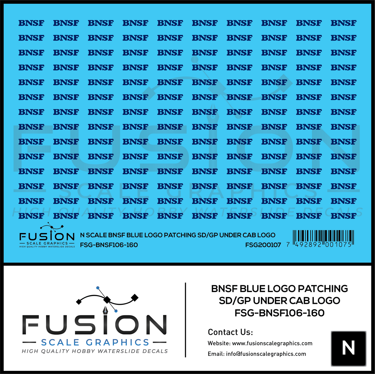 N Scale BNSF Railway Blue Logo Patching SD/GP Under Cab Logo Decal Set