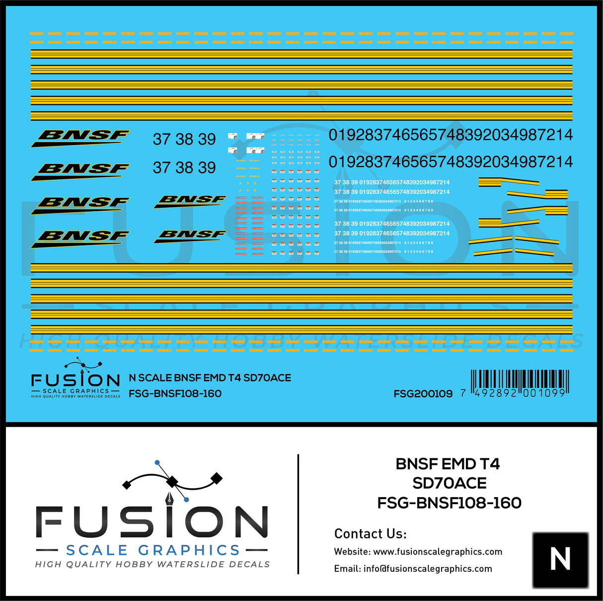 N Scale BNSF EMD Tier 4 SD70ACE Locomotive Decal Set