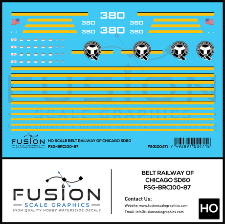 HO Scale Belt Railway of Chicago SD60 380 Locomotive Decal Set