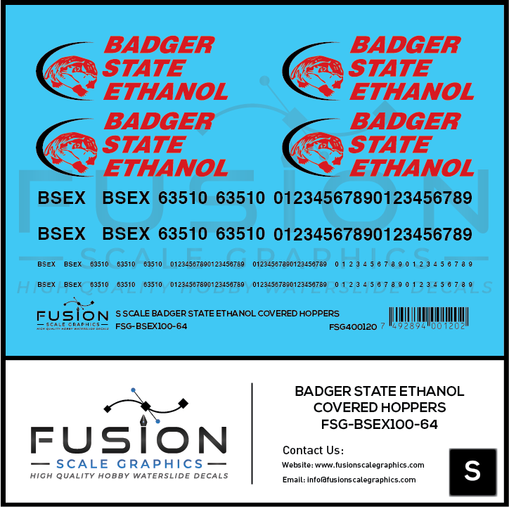 S Scale Badger State Ethanol Covered Hoppers Decal Set