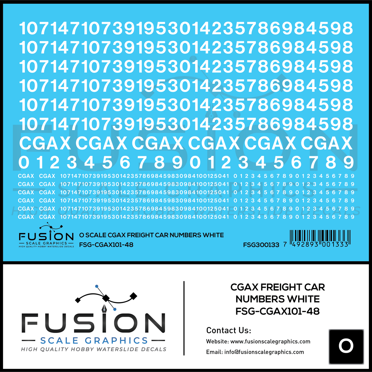 O Scale White CGAX Freight Car Numbering Decal Set – Fusion Scale Graphics