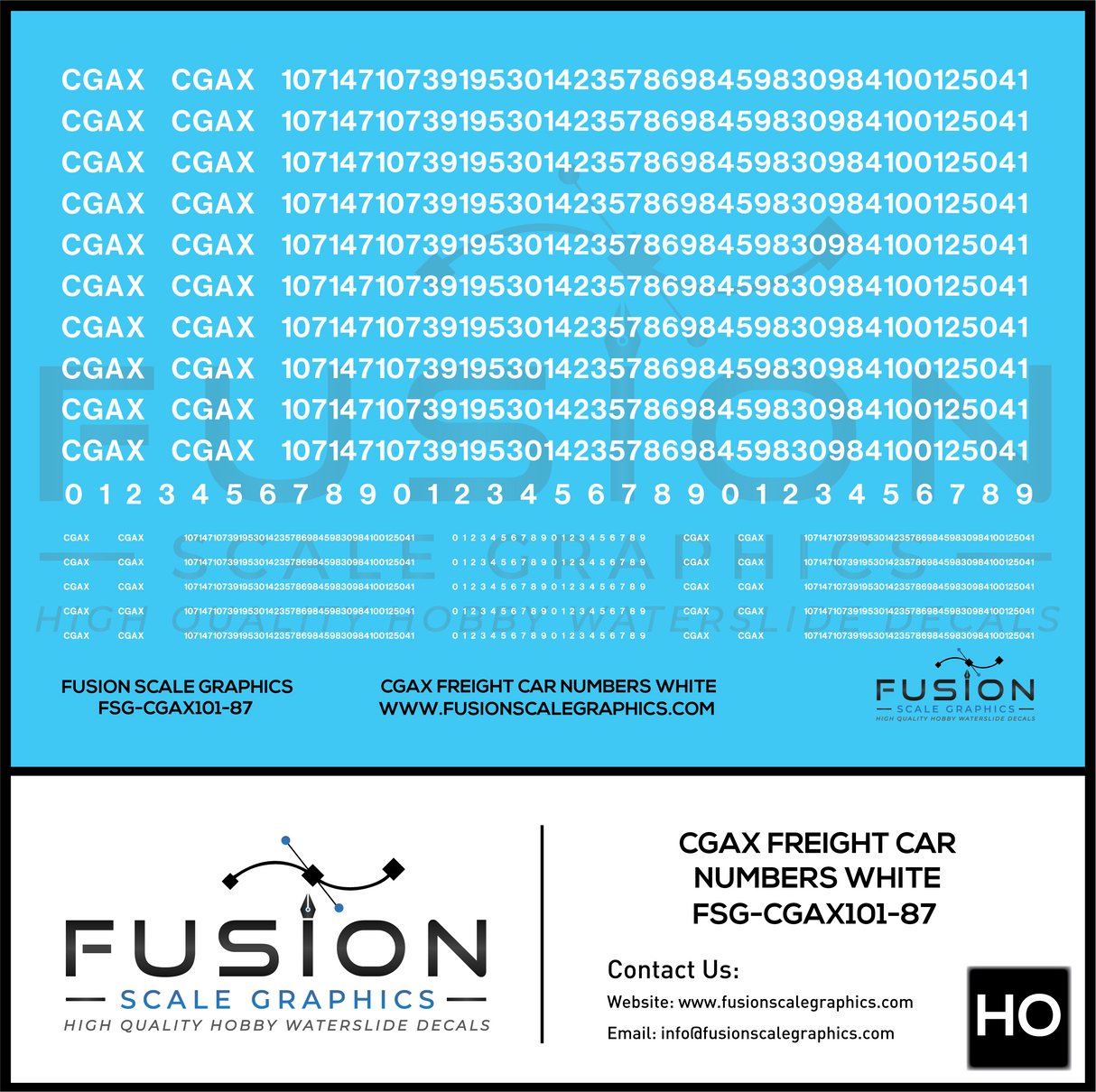 HO Scale White CGAX Freight Car Numbering Decal Set