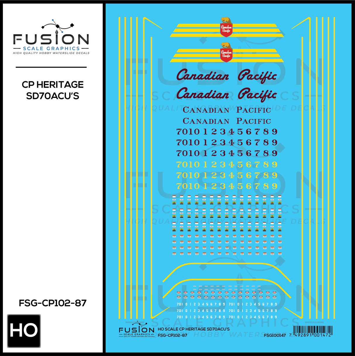 HO Scale Canadian Pacific Heritage SD70ACU Locomotives Decal Set