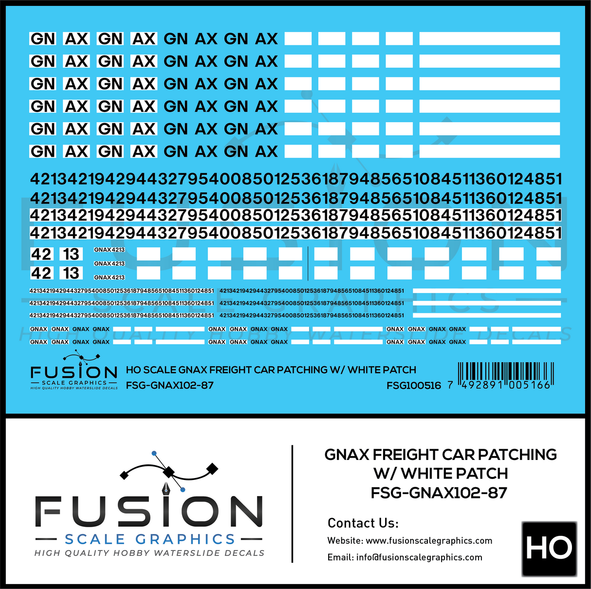 HO Scale GNAX Covered Hoppers Patching and Numbering Decal Set W/ White Patches