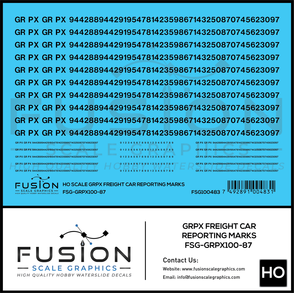 HO Scale GRPX Black Freight Car Reporting Marks Decal Set