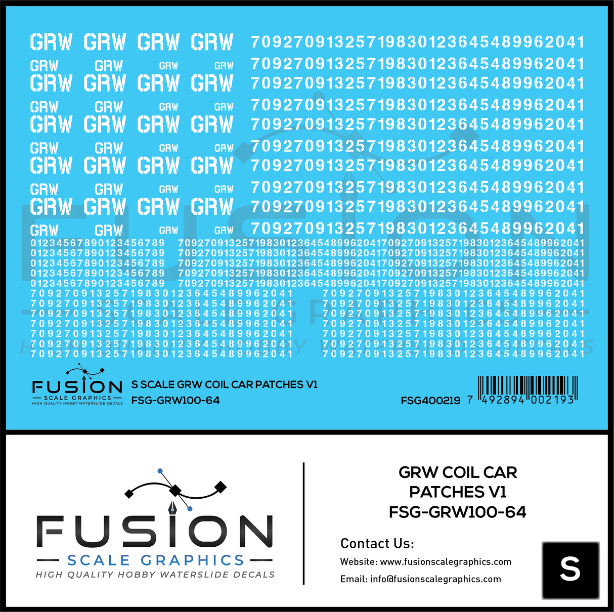 S Scale GRW Ex EJE Coil Cars Patch Decal Set
