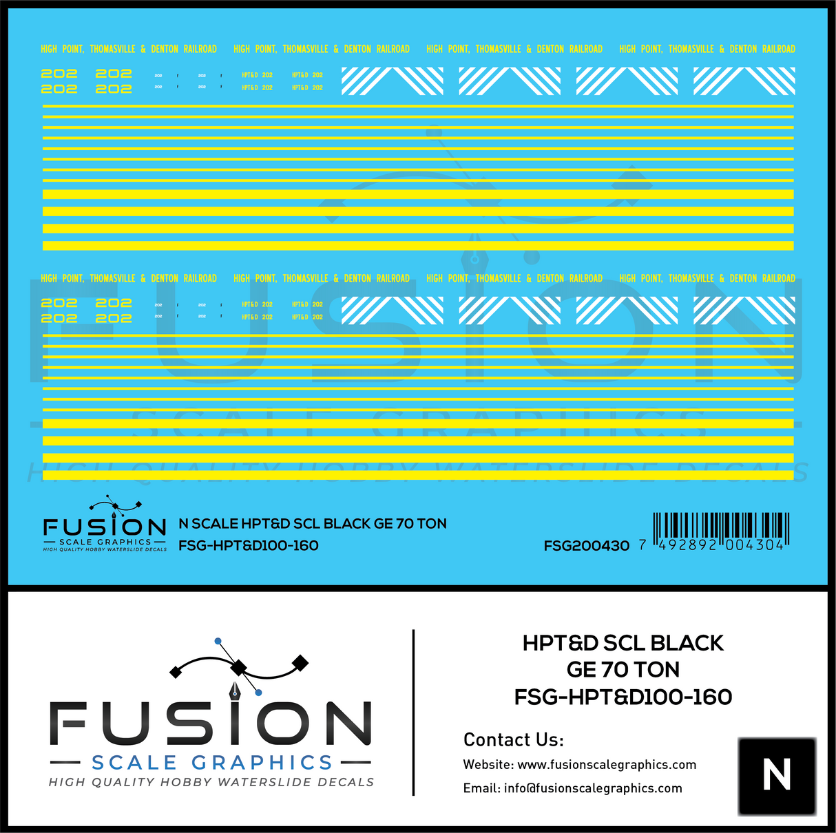 N Scale High Point Thomasville & Denton Railroad SCL Black GE 70 Ton Switcher Locomotive Decal Set