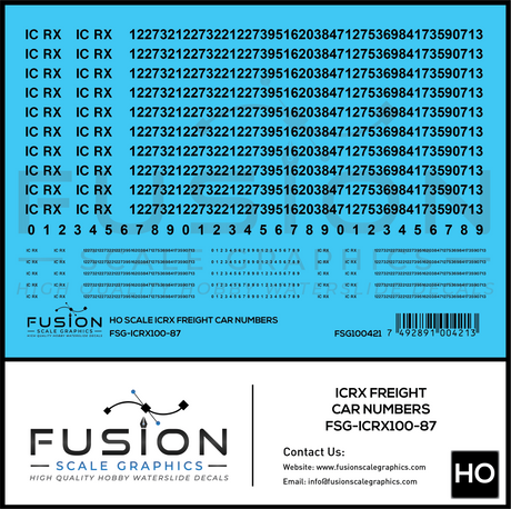 HO Scale ICRX Freight Car Numbers Decal Set
