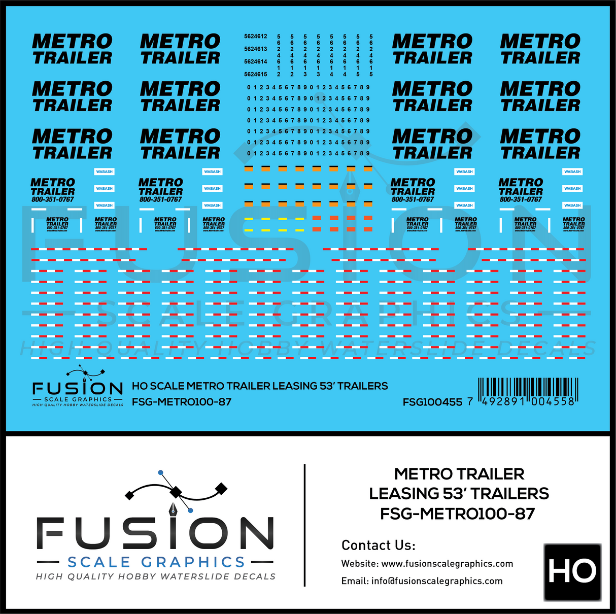 HO Scale Metro Trailer 53' Trailer Decal Set
