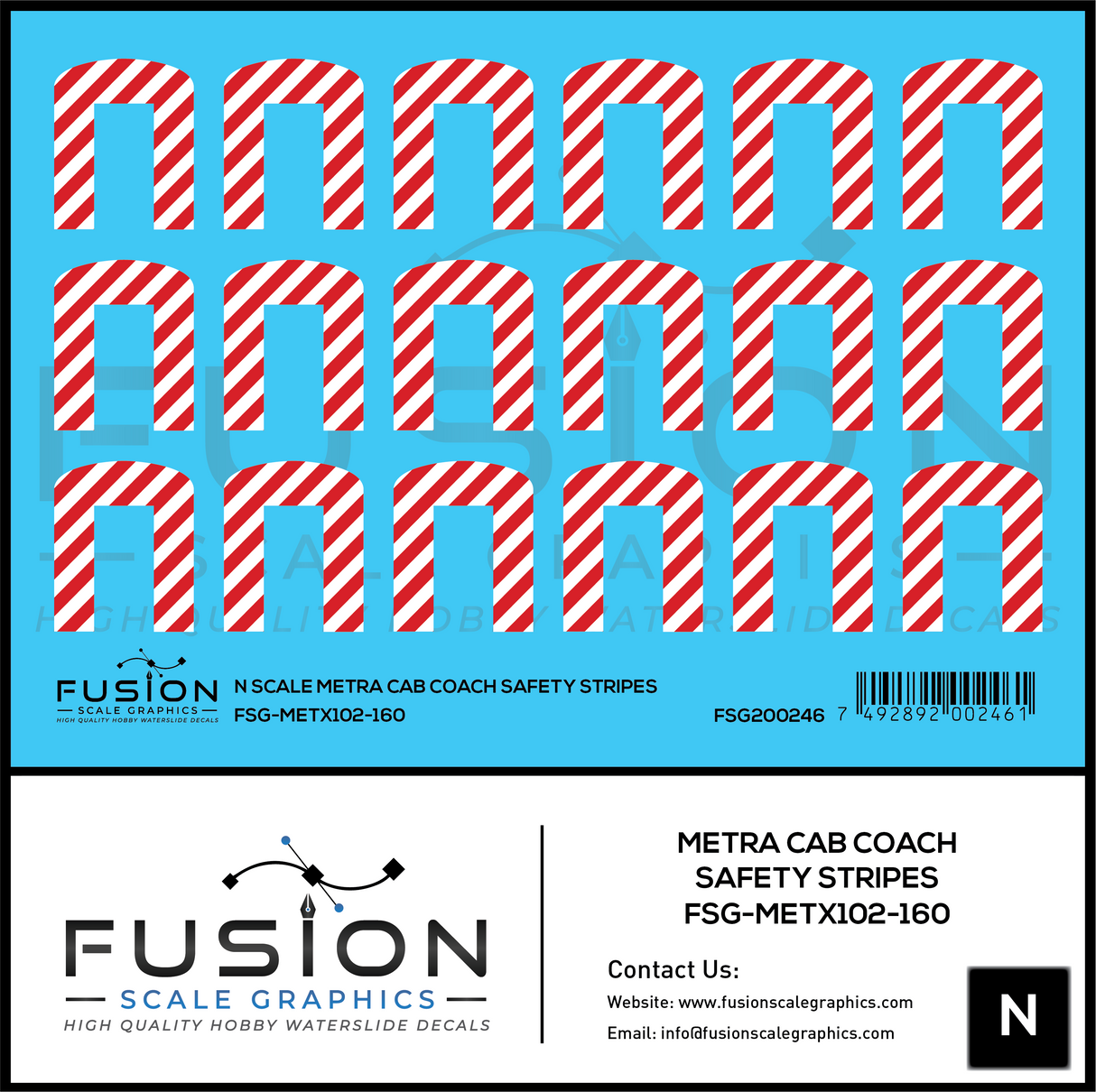 N Scale Metra Cab Coach Safety Stripes Decal Set