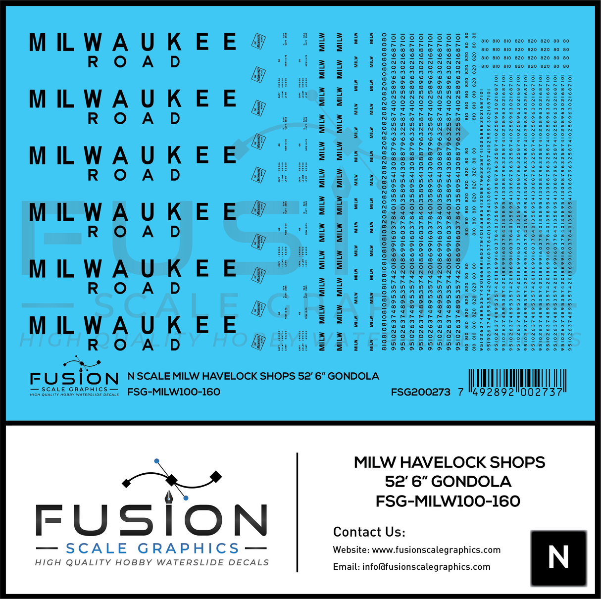 N Scale Milwaukee Road Havelock Shops 52' 6" Gondola Decal Set
