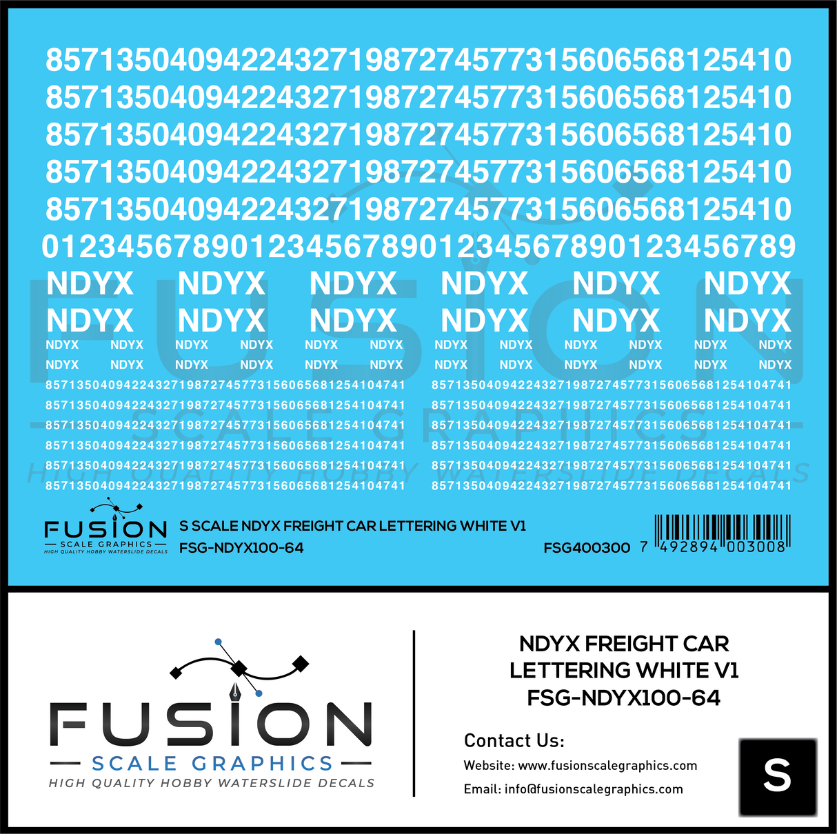 S Scale NDYX White Freight Car Lettering V1 Decal Set