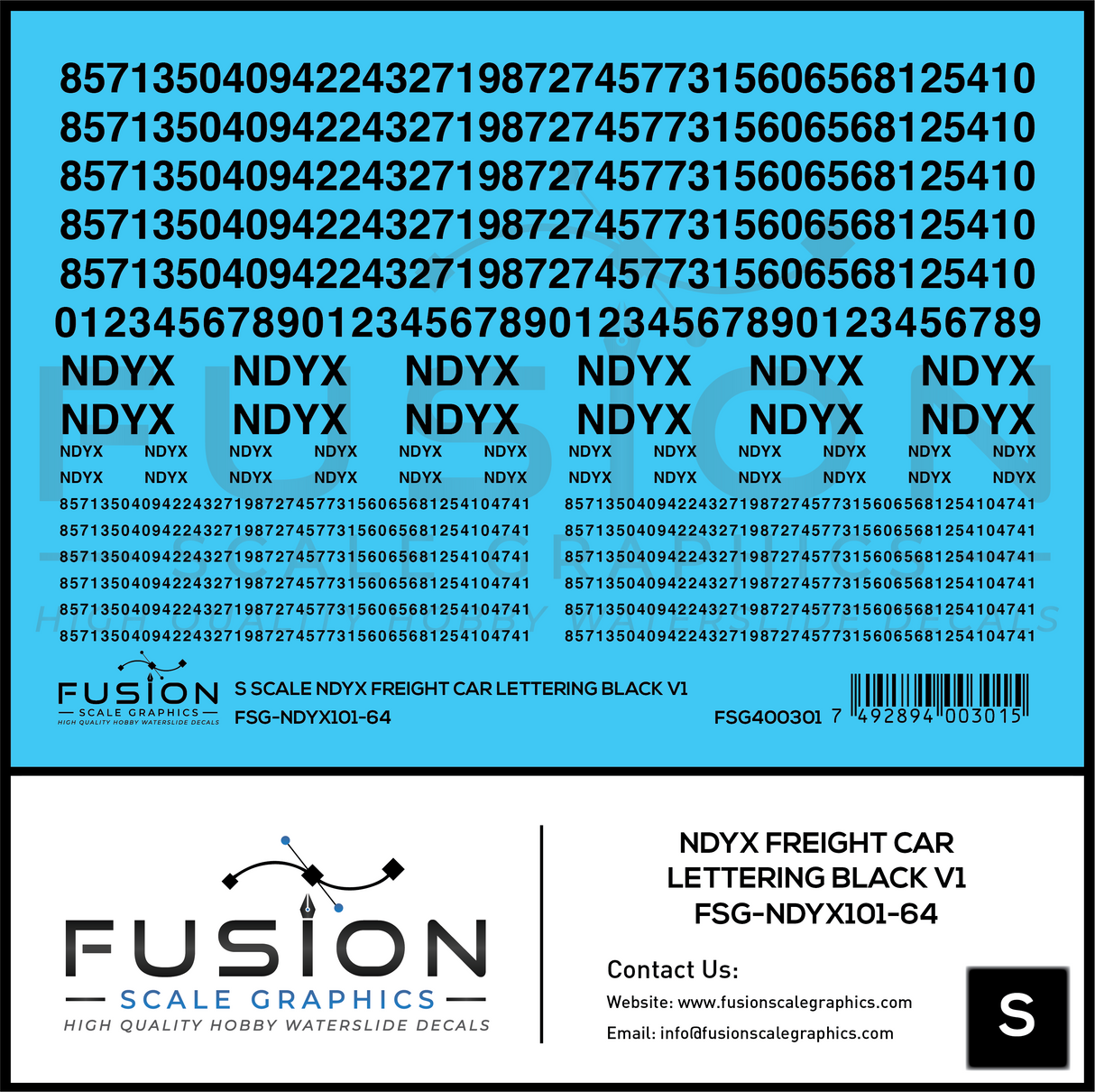 S Scale NDYX Black Freight Car Lettering V1 Decal Set