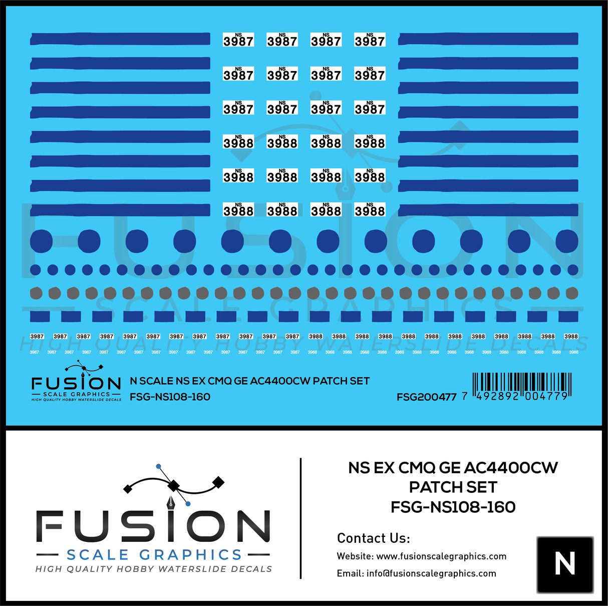 N Scale Norfolk Southern Ex CMQ GE AC4400CW Locomotive Patch Set