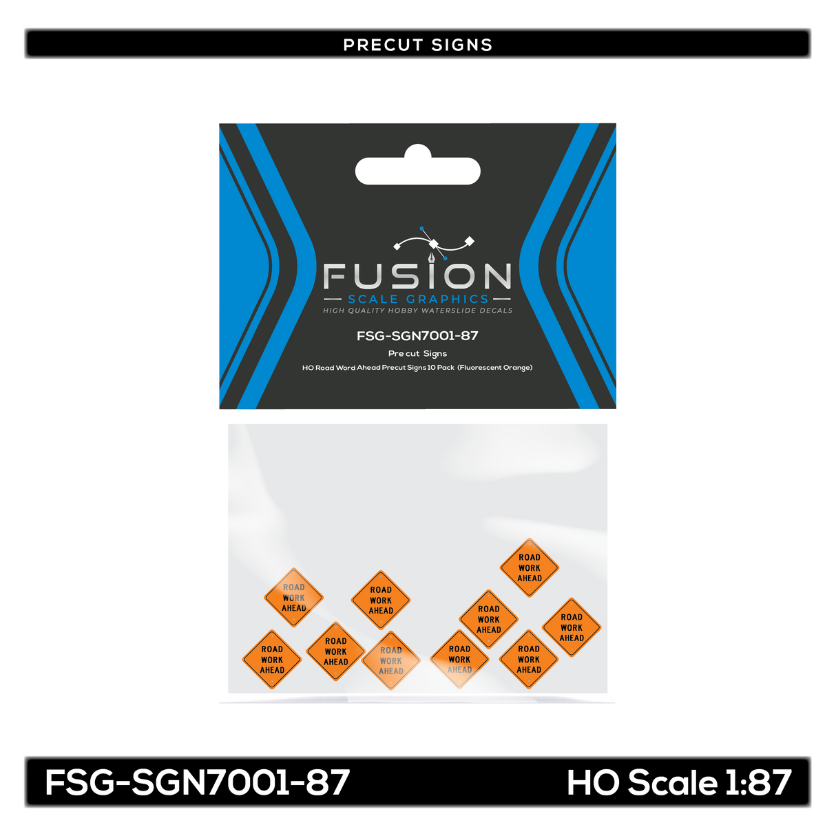 HO Road Word Ahead Precut Signs 10 Pack (Fluorescent Orange)