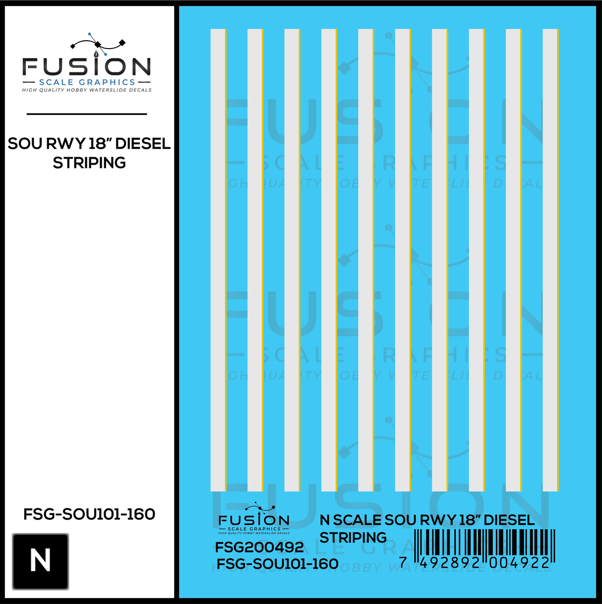 N Scale Southern Railway 18" Diesel Locomotive Striping Decal Set