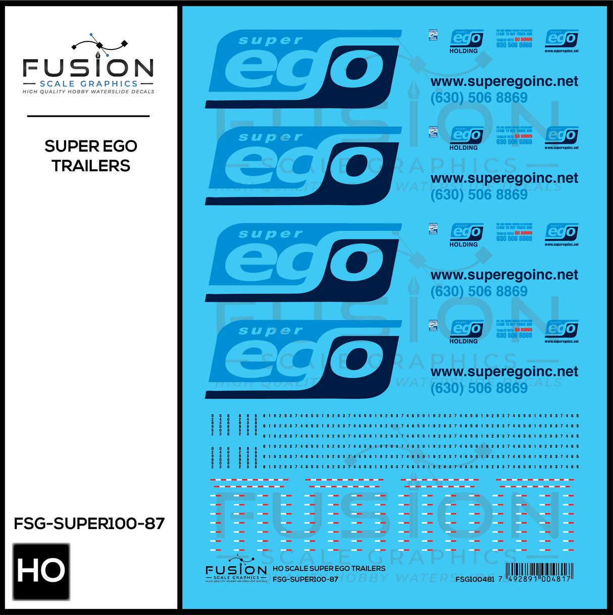 HO Scale Super Ego Semi Truck Trailer Decal Set