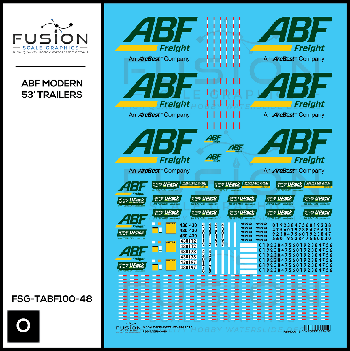 O Scale ABF Freight Modern 53' Truck Trailers Decal Set