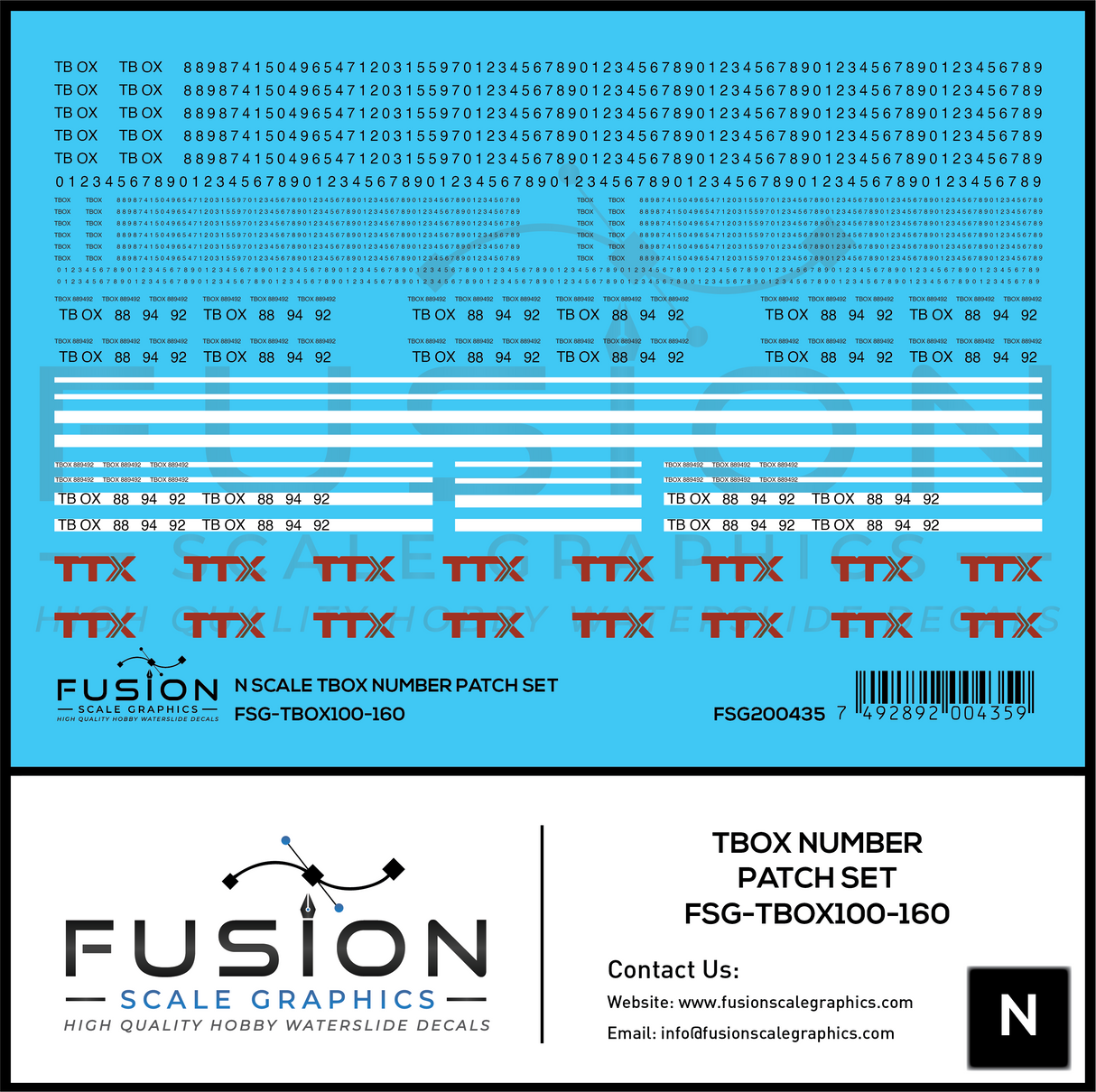 N Scale TBOX Car Number Patching Decal Set