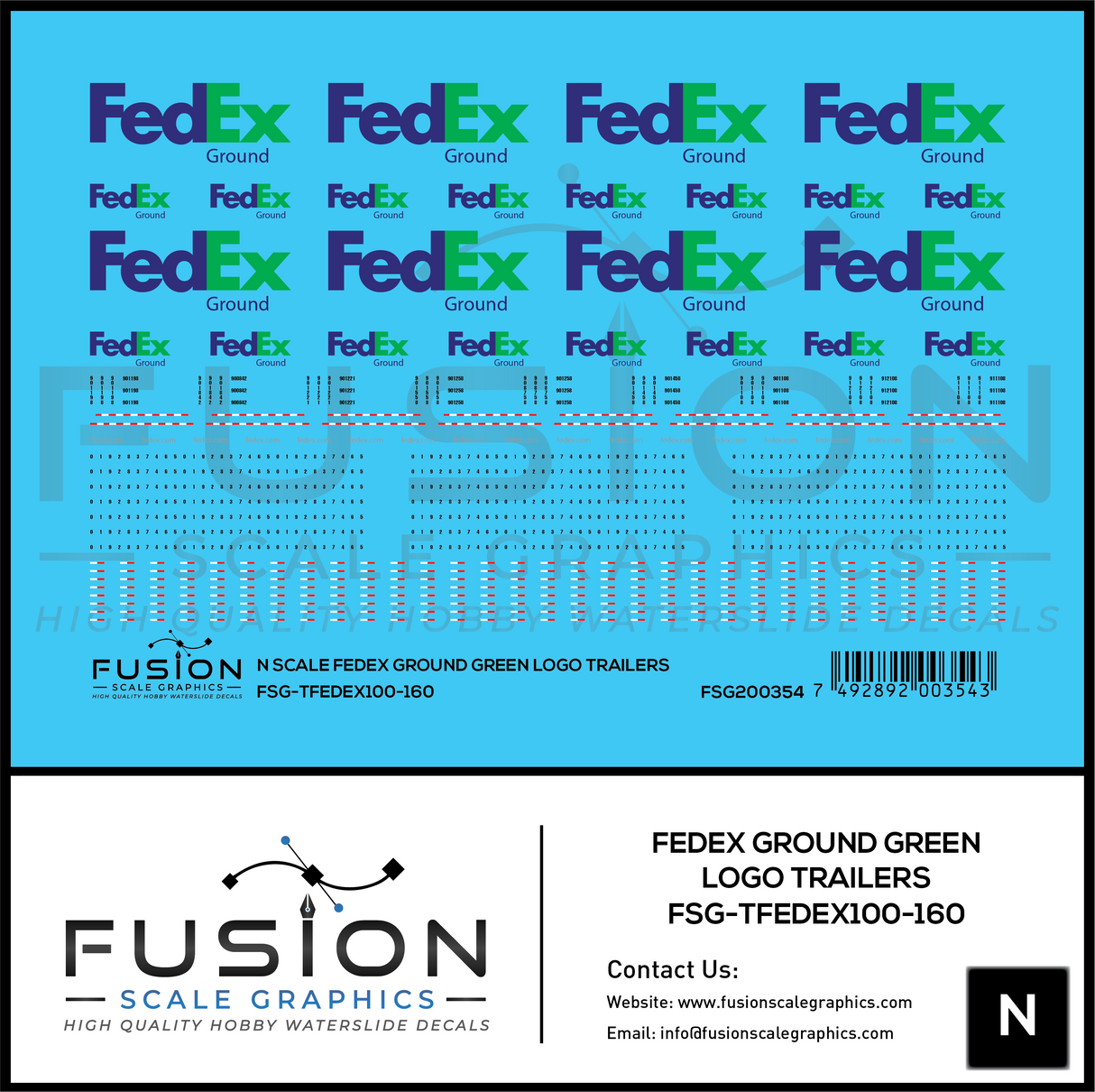 N Scale FedEx Ground Green Freight Trailer Decal Set
