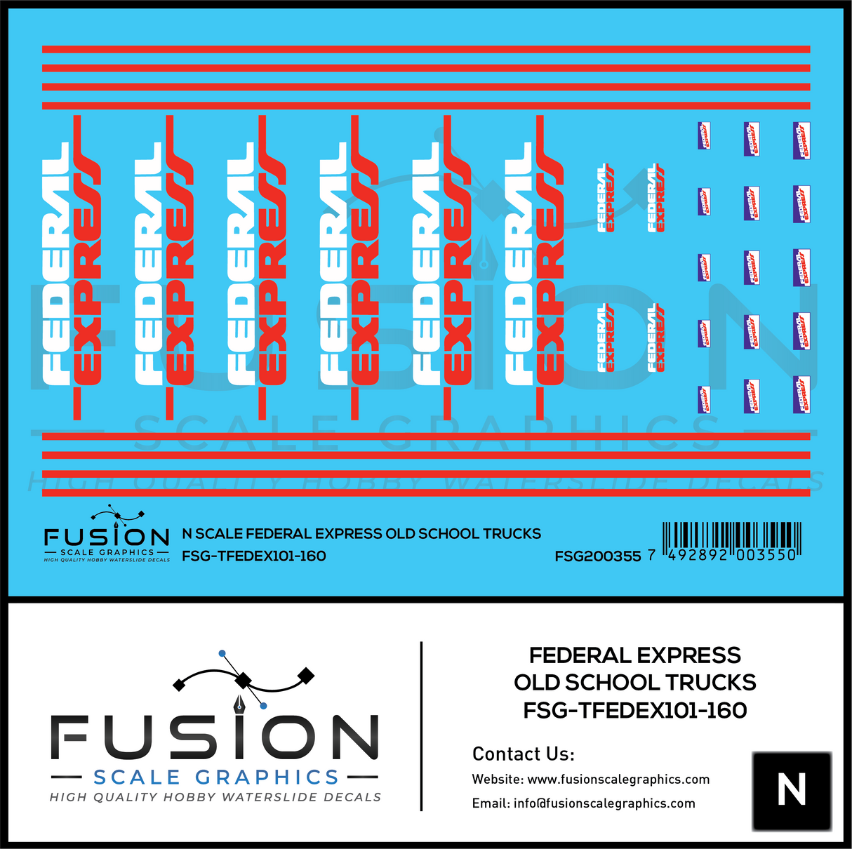 N Scale Federal Express Purple and White Old Trailers and Truck Decal Set