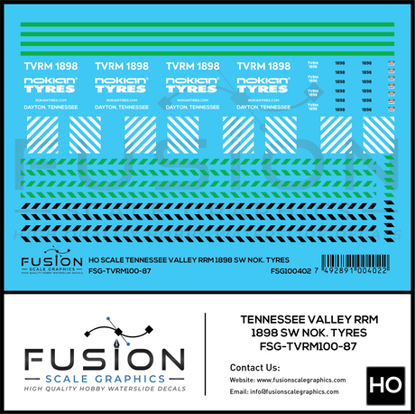 HO Scale Tennessee Valley Railroad Museum 1898 Nokian Tyres Decal Set