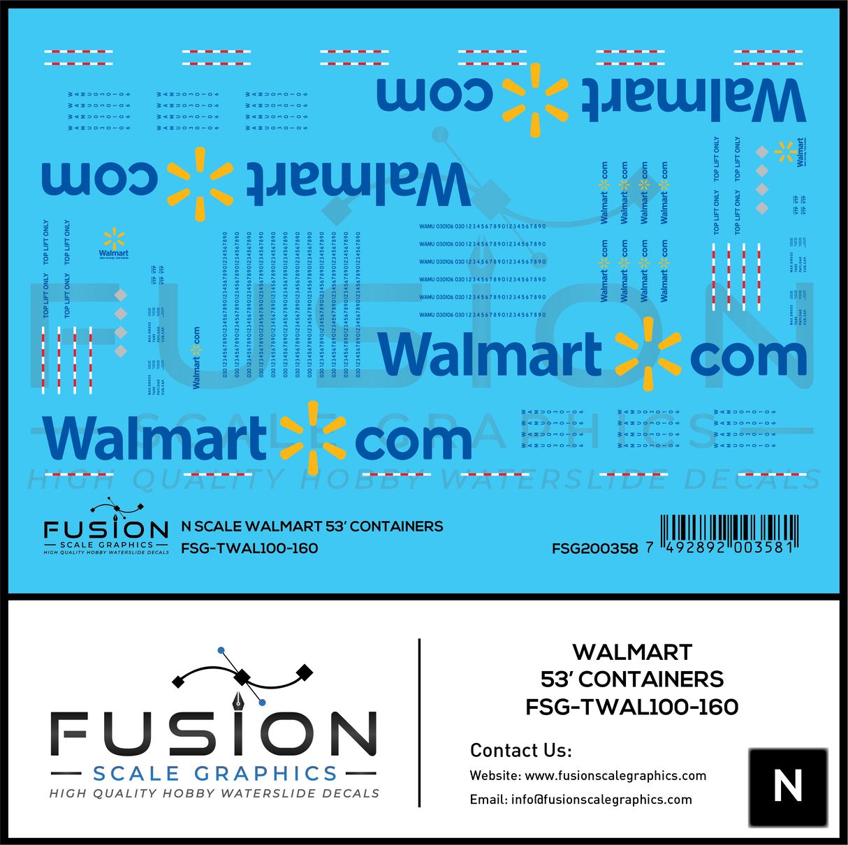 N Scale Walmart 53' Containers Decal Set