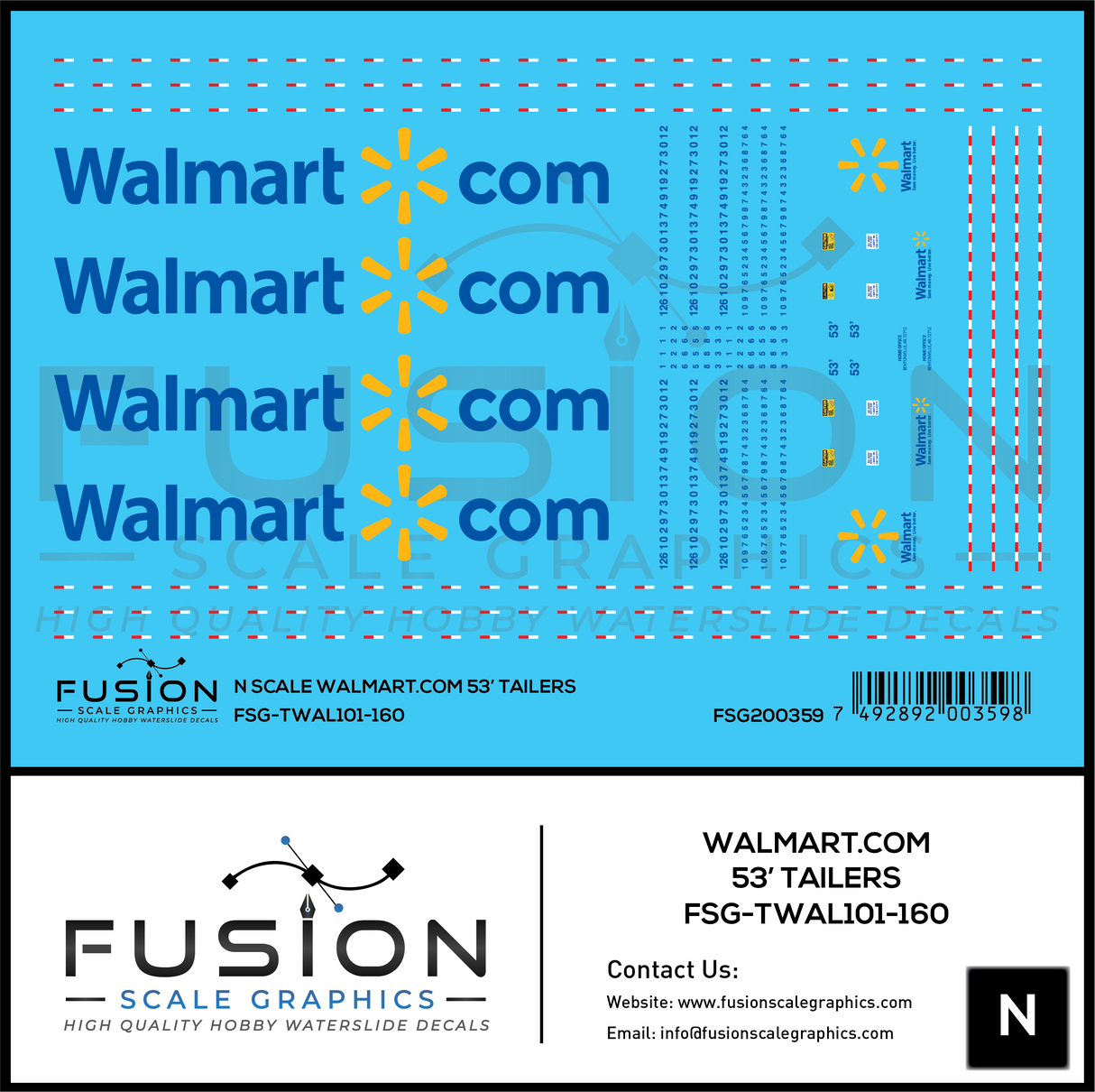 N Scale Walmart .Com 53' Trailers Decal Set