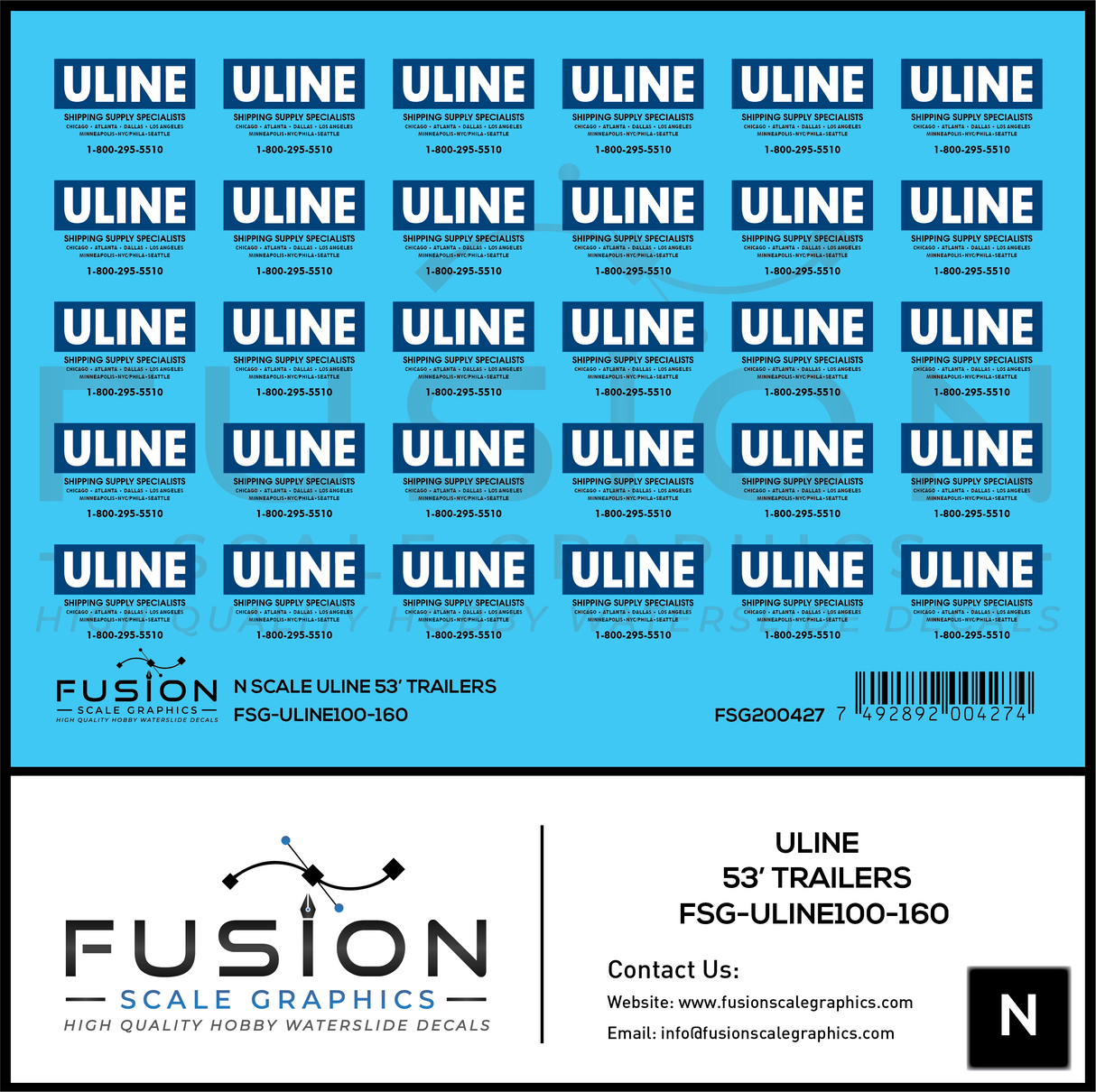 N Scale ULINE 53' Trailers Decal Set
