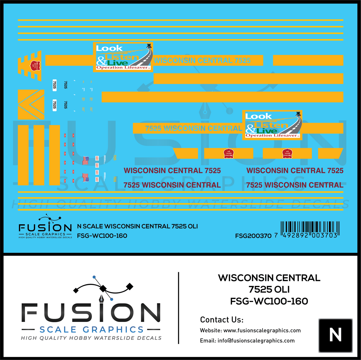N Scale Wisconsin Central 7525 OLS SD45MQ-3 Locomotive Decal Set