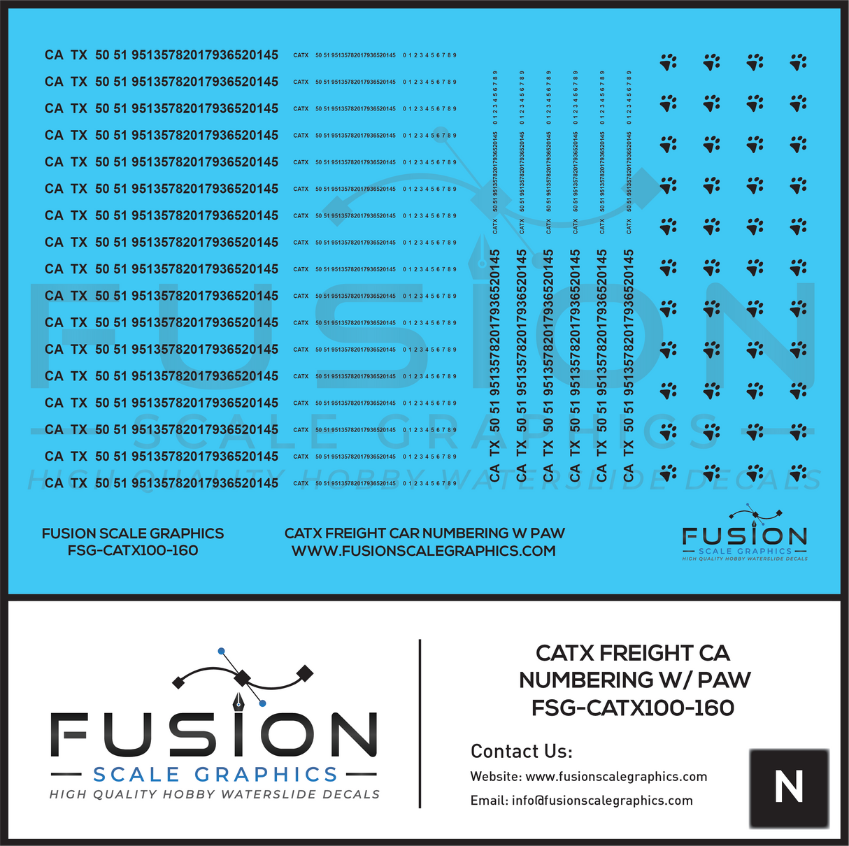 N Scale CATX Freight Car Numbering Decal Set with Paw Print