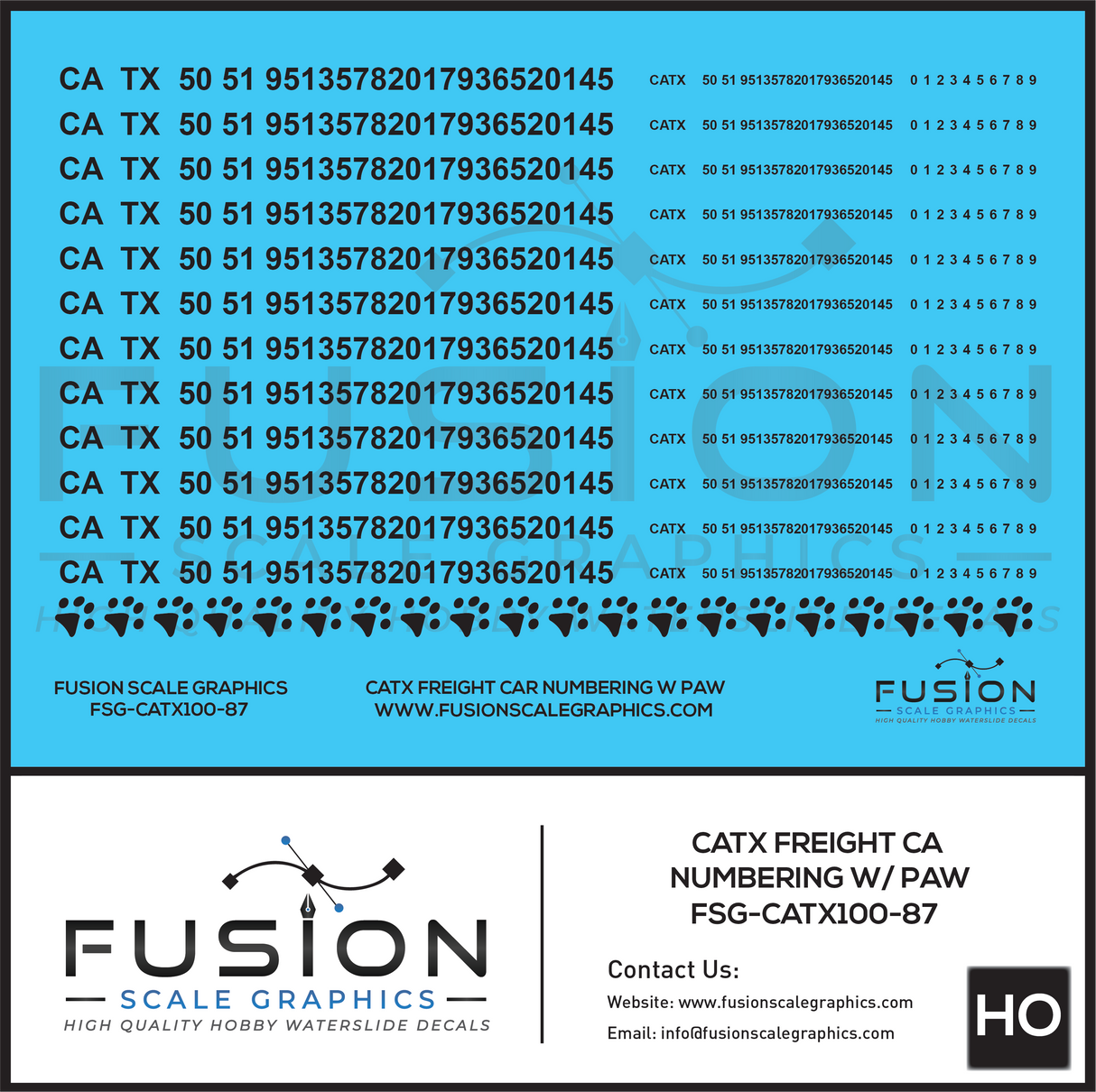 HO Scale CATX Freight Car Numbering Decal Set with Paw Print