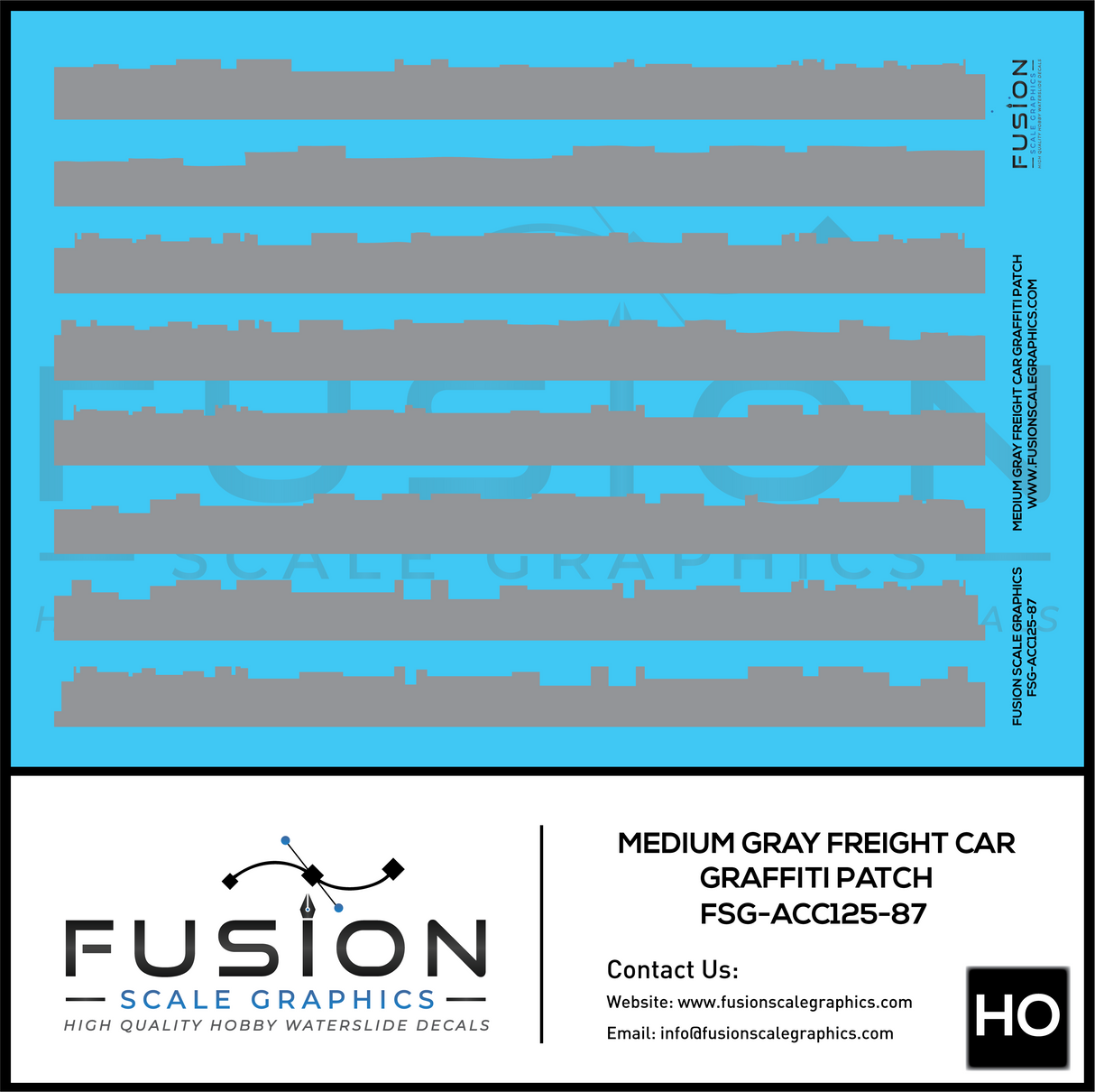 HO Scale Medium Gray Freight Car Graffiti Paint Patch Out Decal Set