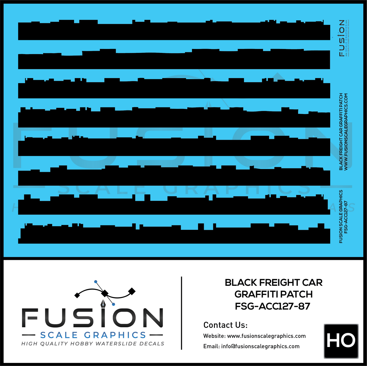 HO Scale Black Freight Car Graffiti Paint Patch Out Decal Set