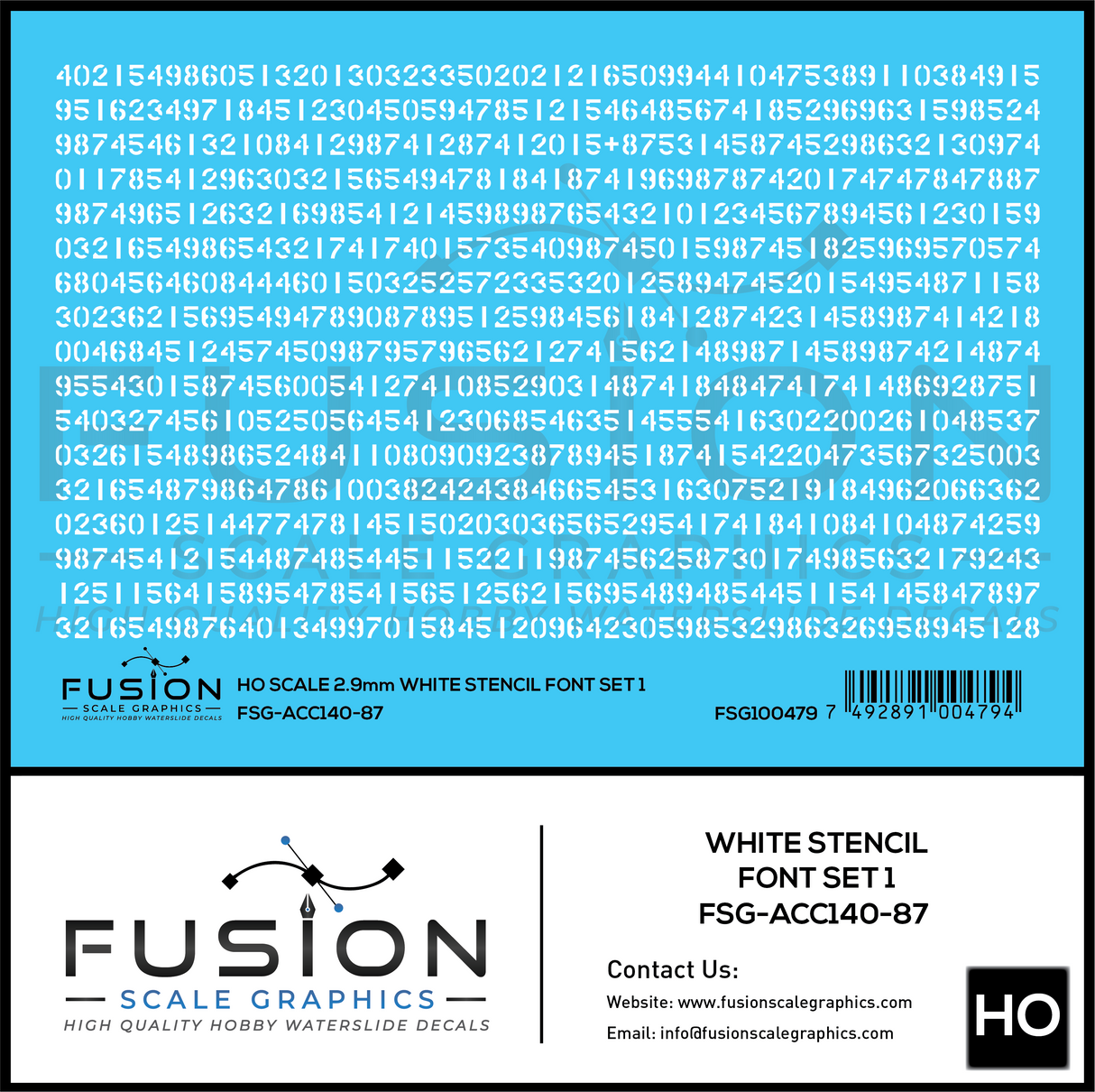 HO Scale White Stencil Numbers Font 1 2.9mm Tall Decal Set