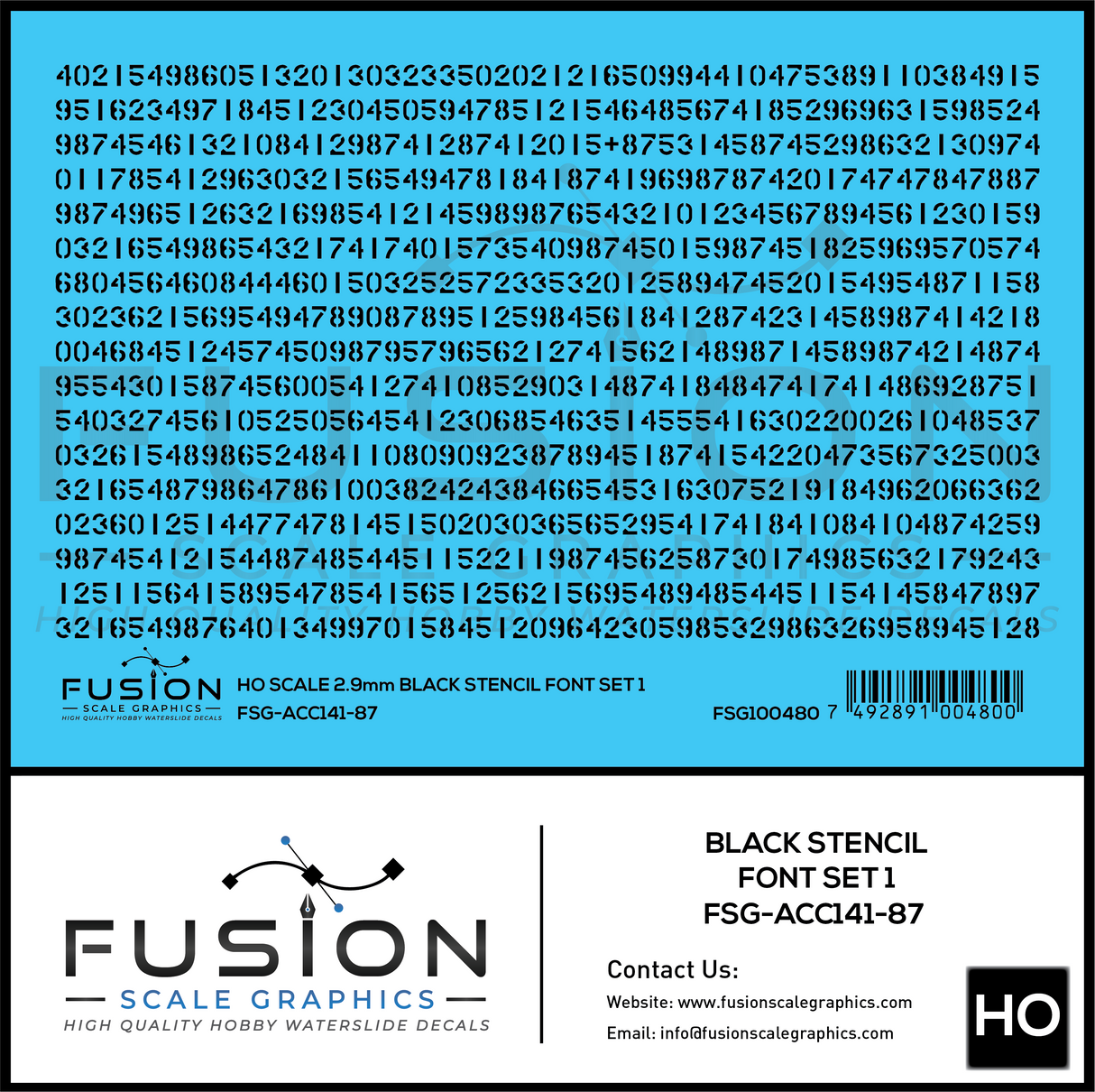 HO Scale Black Stencil Numbers Font 1 2.9mm Tall Decal Set