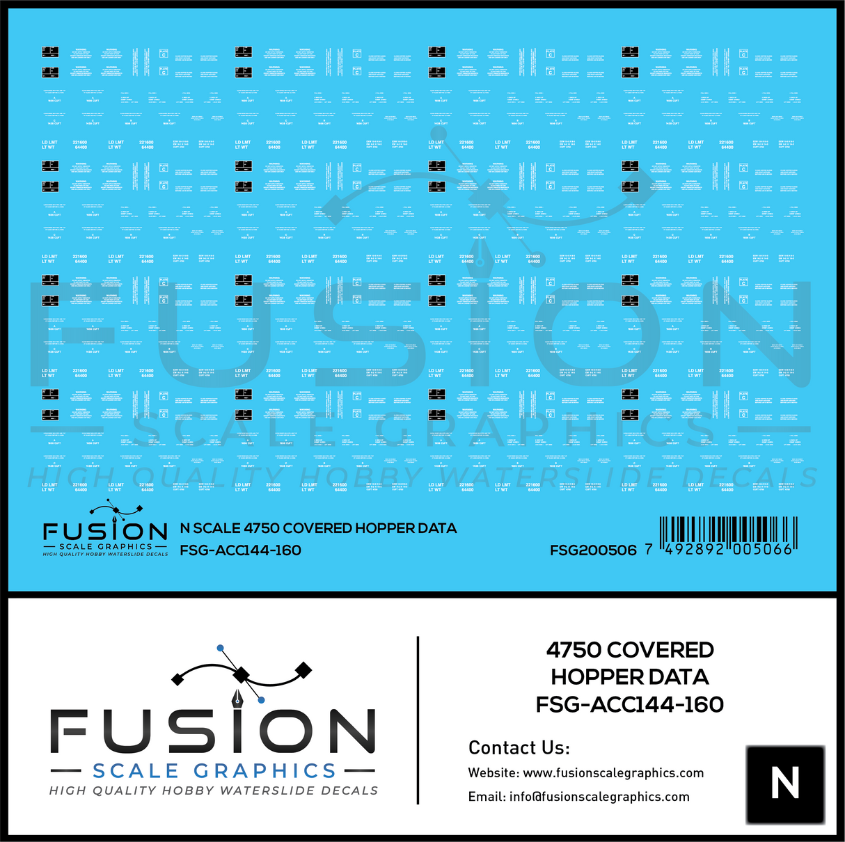 N Scale 4750 Covered Hopper Data Decal Set